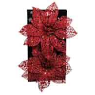 Brokatowe kwiaty na klispie, 2 szt, 14 cm, czerwony