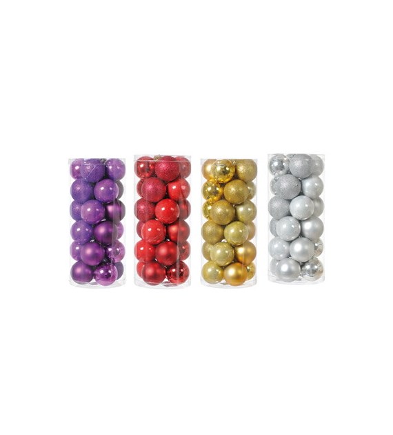Bombki plastikowe gładkie, 6cm/24szt, czerwony, srebrny, złoty, fiolet