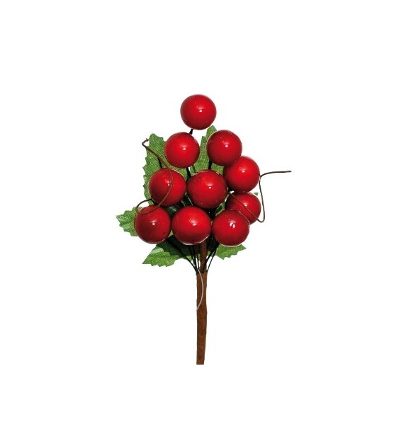 Gałązka dekoracyjna z owocami na piku, 16cm, czerwony, zielony