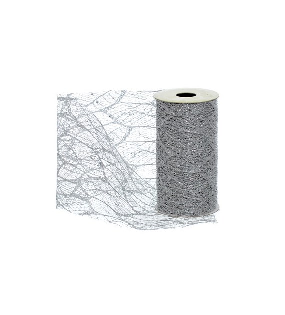 Siatka dekorowana brokatem, 11cmx900cm, srebrny