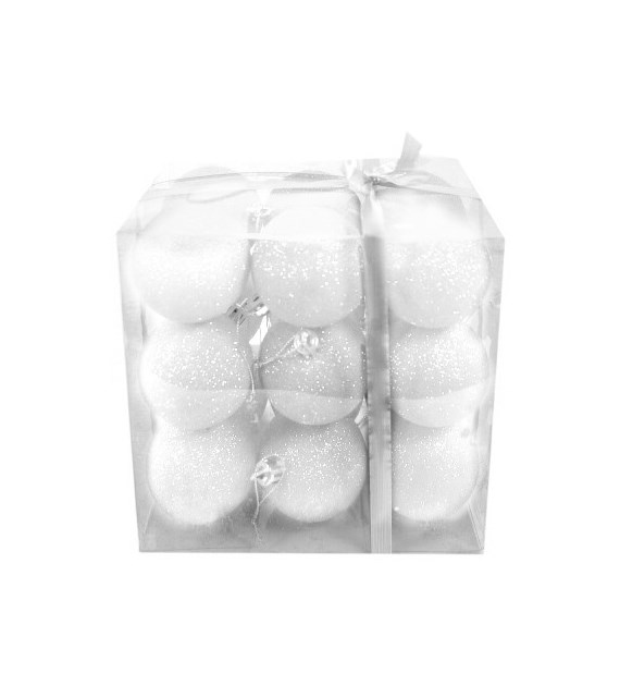 Bombki plastikowe brokat 6cm/18szt, biały