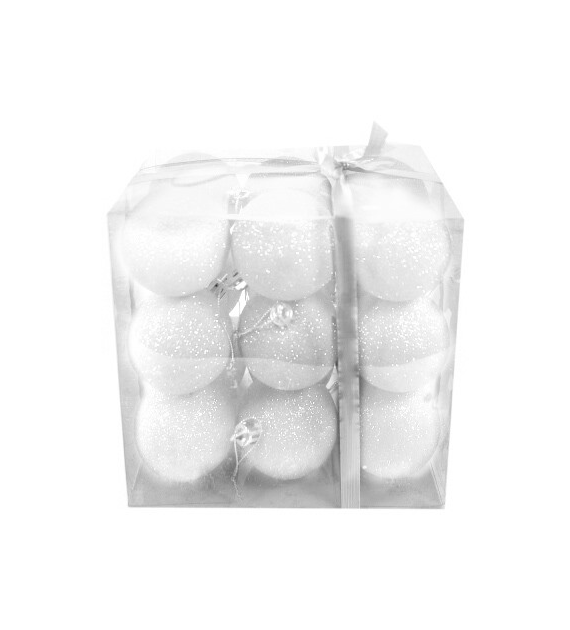 Bombki plastikowe brokat 6cm/18szt, biały