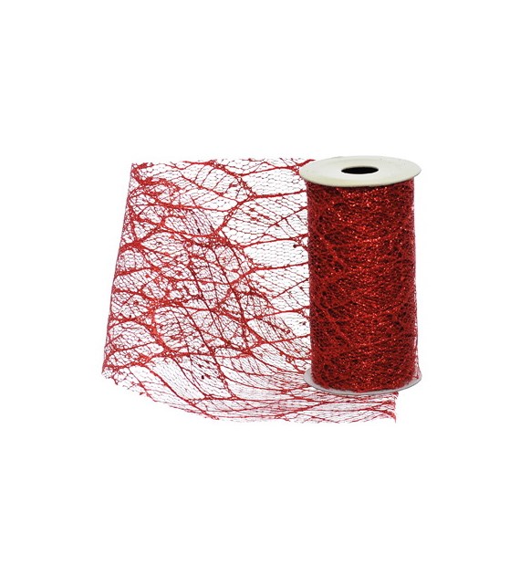 Siatka dekorowana brokatem, 11cmx900cm, czerwony