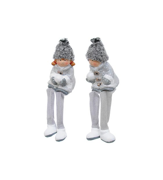 Figurka z ceramiki chłopiec, dziewczynka, 17cm, szary