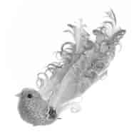 Dekoracja z materiału ptaszek dekorowany, na klipsie, 13cm, srebrny