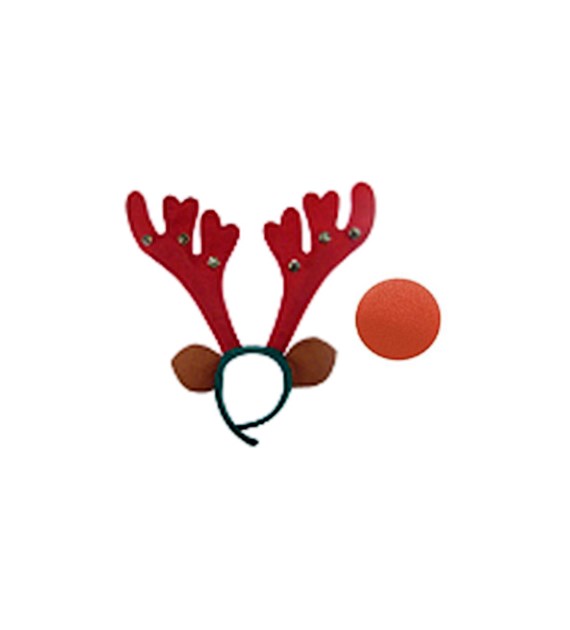 Nauszniki renifera z dzwonkami i nos renifera.