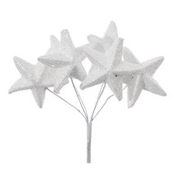 Gwiazdki w wiązce brokatowe, 5szt główek, 11cm, biały