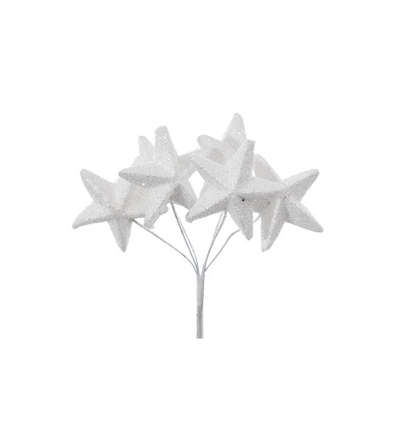 Gwiazdki w wiązce brokatowe, 5szt główek, 11cm, biały