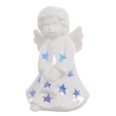 Anioł z ceramiki,  podświetlenie LED, 8 cm