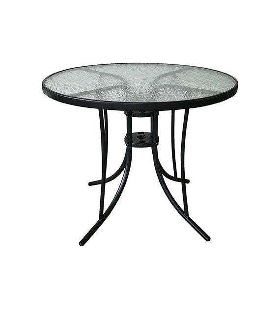 Stół średnica 90cm ze szklanym blatem, stelaż czarny