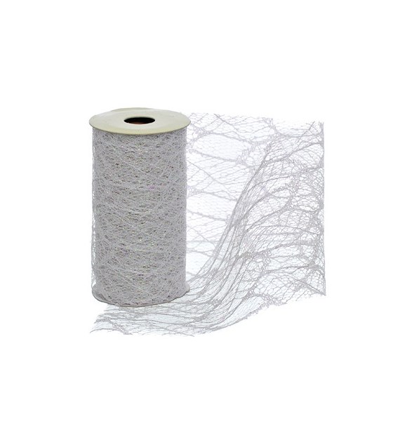 Siatka dekorowana brokatem, 11cmx900cm, biały