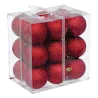 Bombki plastikowe brokat 6cm/18szt, czerwony