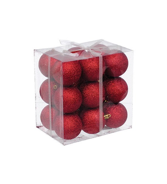 Bombki plastikowe brokat 6cm/18szt, czerwony