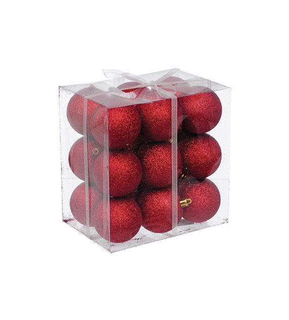 Bombki plastikowe brokat 6cm/18szt, czerwony