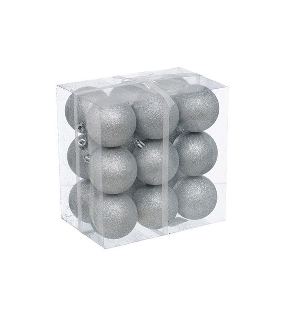 Bombki plastikowe brokat 6cm/18szt, srebrny
