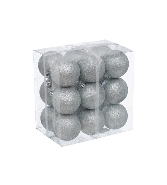Bombki plastikowe brokat 6cm/18szt, srebrny