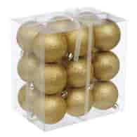Bombki plastikowe brokat 6cm/18szt, złoty