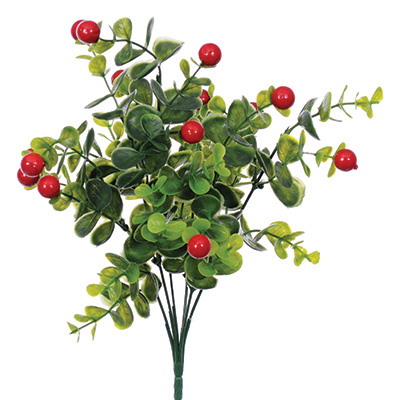 Bukiet z czerwonymi kulkami, 34cm, zielono-czerwony