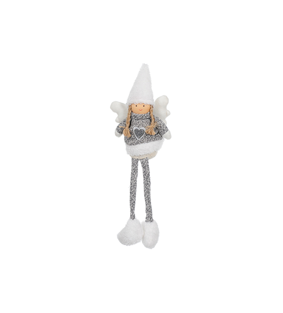 Aniołek z wiszącymi nogami, z materiału, 34 cm, szary, do postawienia