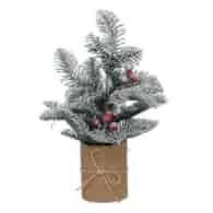 Dekoracja- oszronione gałązki z kulkami w jutowej doniczce, 25cm