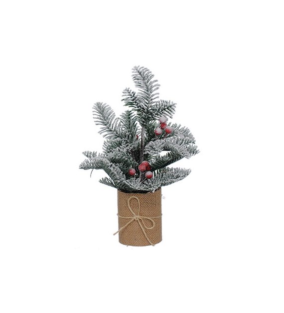 Dekoracja- oszronione gałązki z kulkami w jutowej doniczce, 25cm