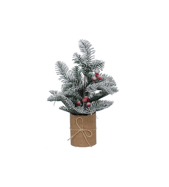 Dekoracja- oszronione gałązki z kulkami w jutowej doniczce, 25cm