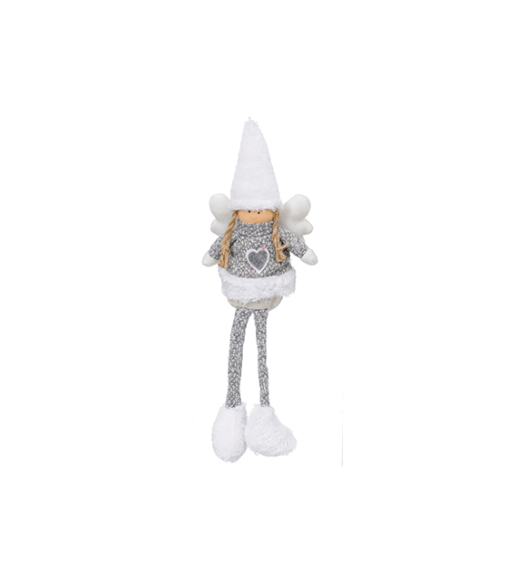 Aniołek z wiszącymi nogami, z materiału, 34 cm, szary, do postawienia