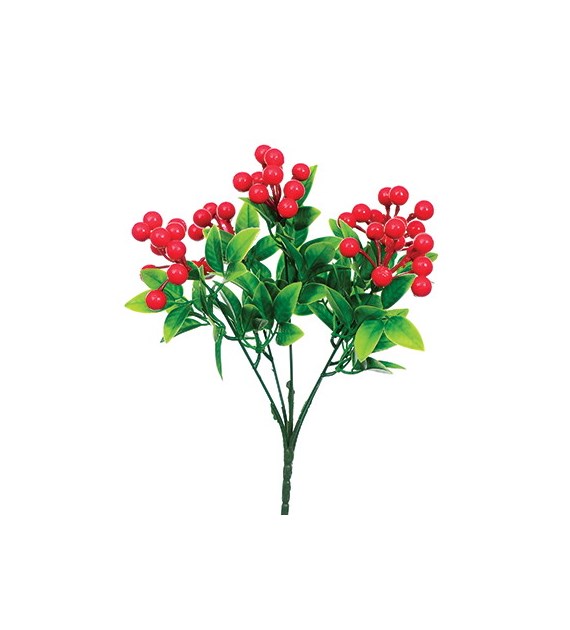 Bukiet z czerwonymi kulkami, 29cm, zielono-czerwony