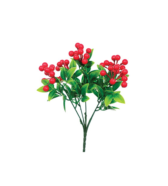 Bukiet z czerwonymi kulkami, 29cm, zielono-czerwony