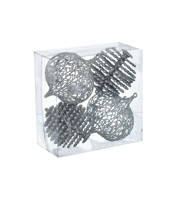 Bombki ażurowe, 10cm/4szt, srebrny
