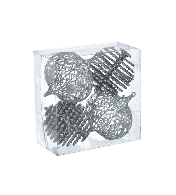 Bombki ażurowe, 10cm/4szt, srebrny