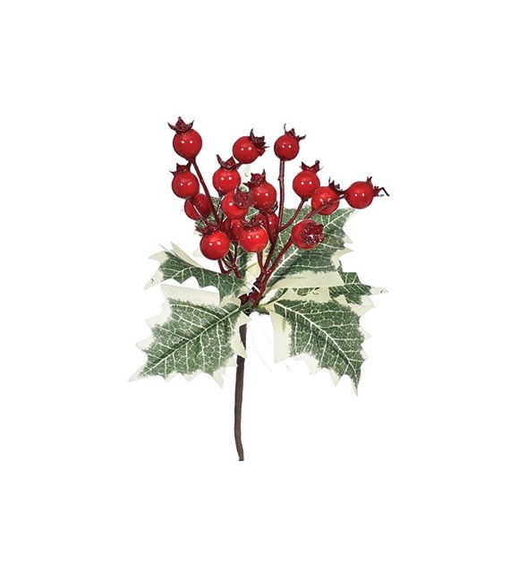 Gałązka z jarzębinką i ostrokrzewem, 20cm, zielony, czerwony