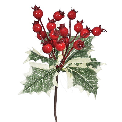 Gałązka z jarzębinką i ostrokrzewem, 20cm, zielony, czerwony