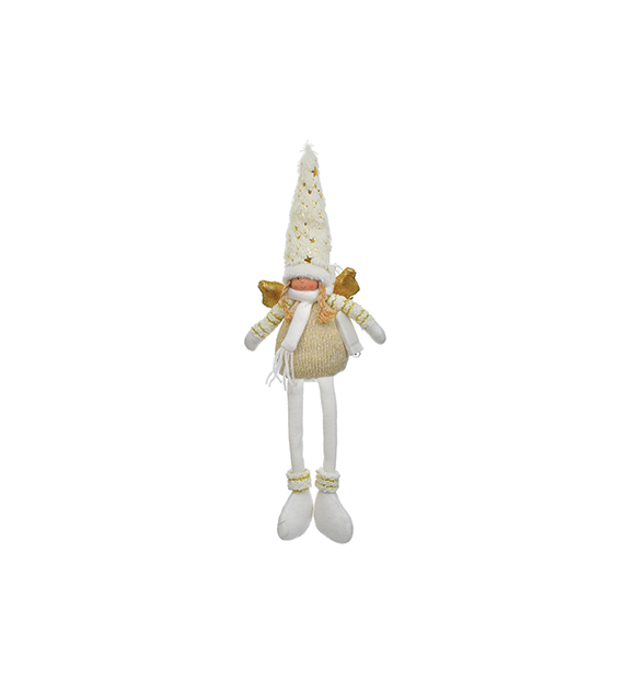 Aniołek z wiszącymi nogami, z materiału, 40 cm, biały, złoty