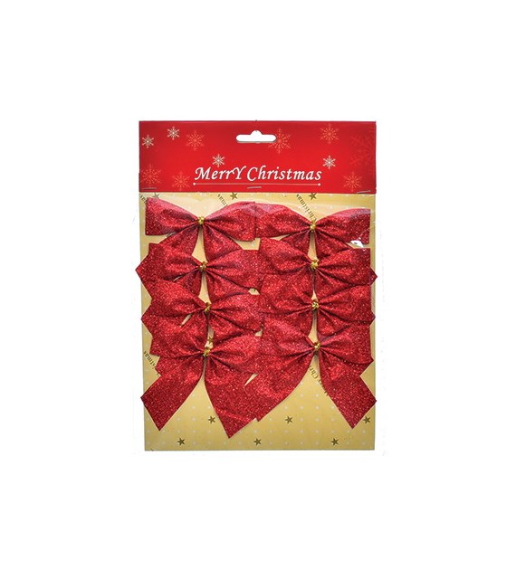 Kokardki materiałowe z brokatem, 7cm, 8szt, czerwony