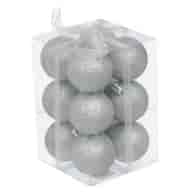 Bombki plastikowe brokat 4cm/12szt, srebrny