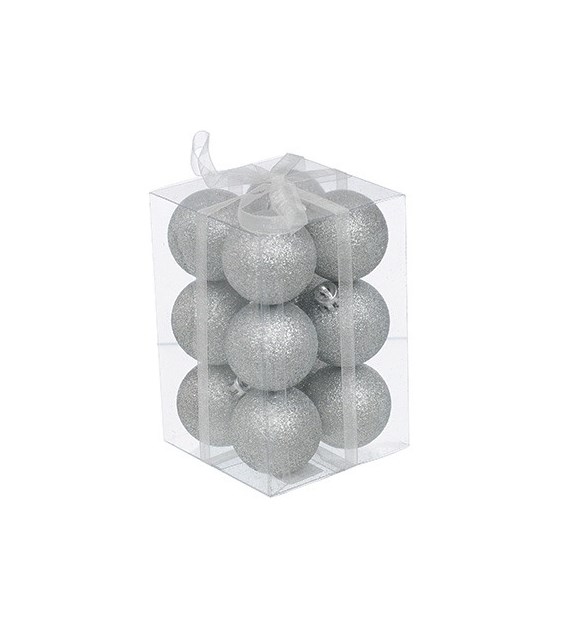 Bombki plastikowe brokat 4cm/12szt, srebrny