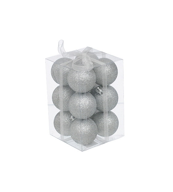 Bombki plastikowe brokat 4cm/12szt, srebrny