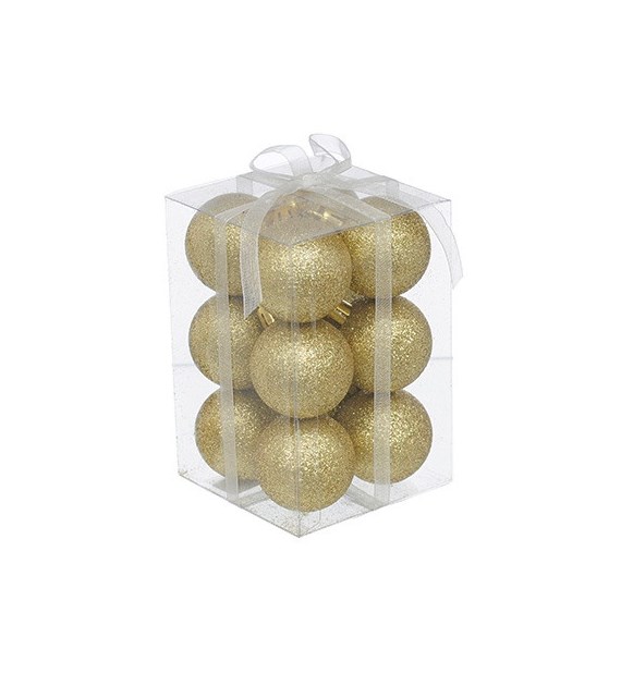 Bombki plastikowe brokat 4cm/12szt, złoty