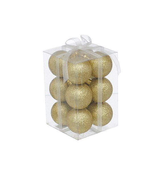 Bombki plastikowe brokat 4cm/12szt, złoty