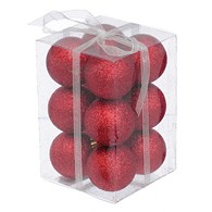 Bombki plastikowe brokat 4cm/12szt, czerwony