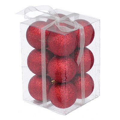 Bombki plastikowe brokat 4cm/12szt, czerwony