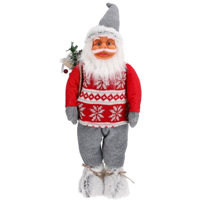 Mikołaj Z Materiału 60 cm, Czerwony, Szary, Do Postawienia