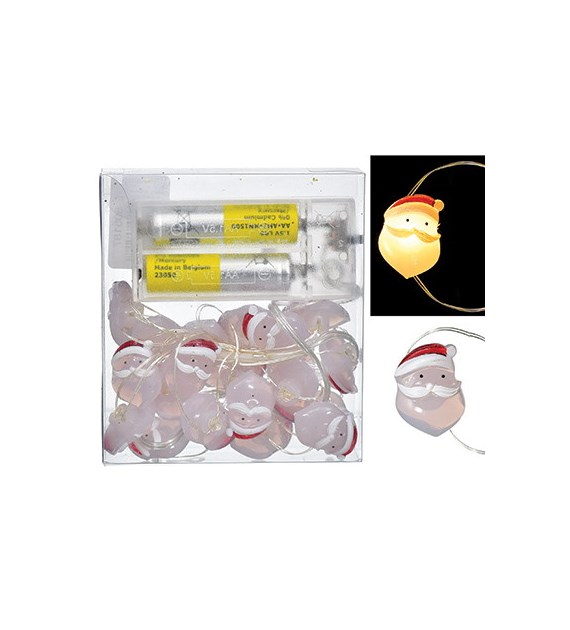 Girlanda 10 miniLED Mikołaje, ciepły biały, 3xAA (w zestawie), wew.