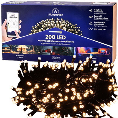 I Illumination (SMART) Lampki 200 LED, Ciepły Biały, Sieciowa