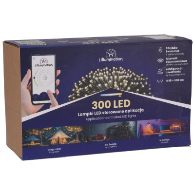 I Illumination (SMART) Lampki 300 LED, Ciepły Biały, Sieciowa