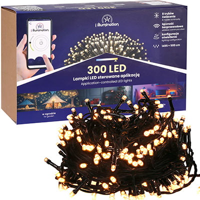 I Illumination (SMART) Lampki 300 LED, Ciepły Biały, Sieciowa