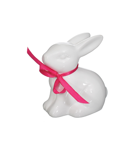 Ceramiczny zając z kokardką (róż, szary), 9cm, do postawienia