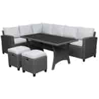Zestaw obiadowy-narożnik plus stół plus 2 pufy, wiker dwuczęsciowy półokrągły antracytowy Sofa 1 175x65x73cm, sofa 2 - 165x65x73cm, stół 144x74x66cm/h, puf 42x42x45cm