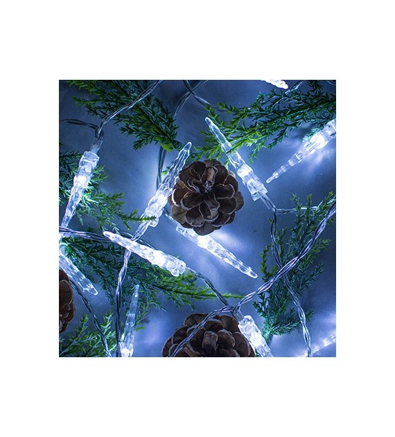 Łańcuch świetlny 40LED z sopelkami, zimny biały, 3xAA (w zestawie), wew.